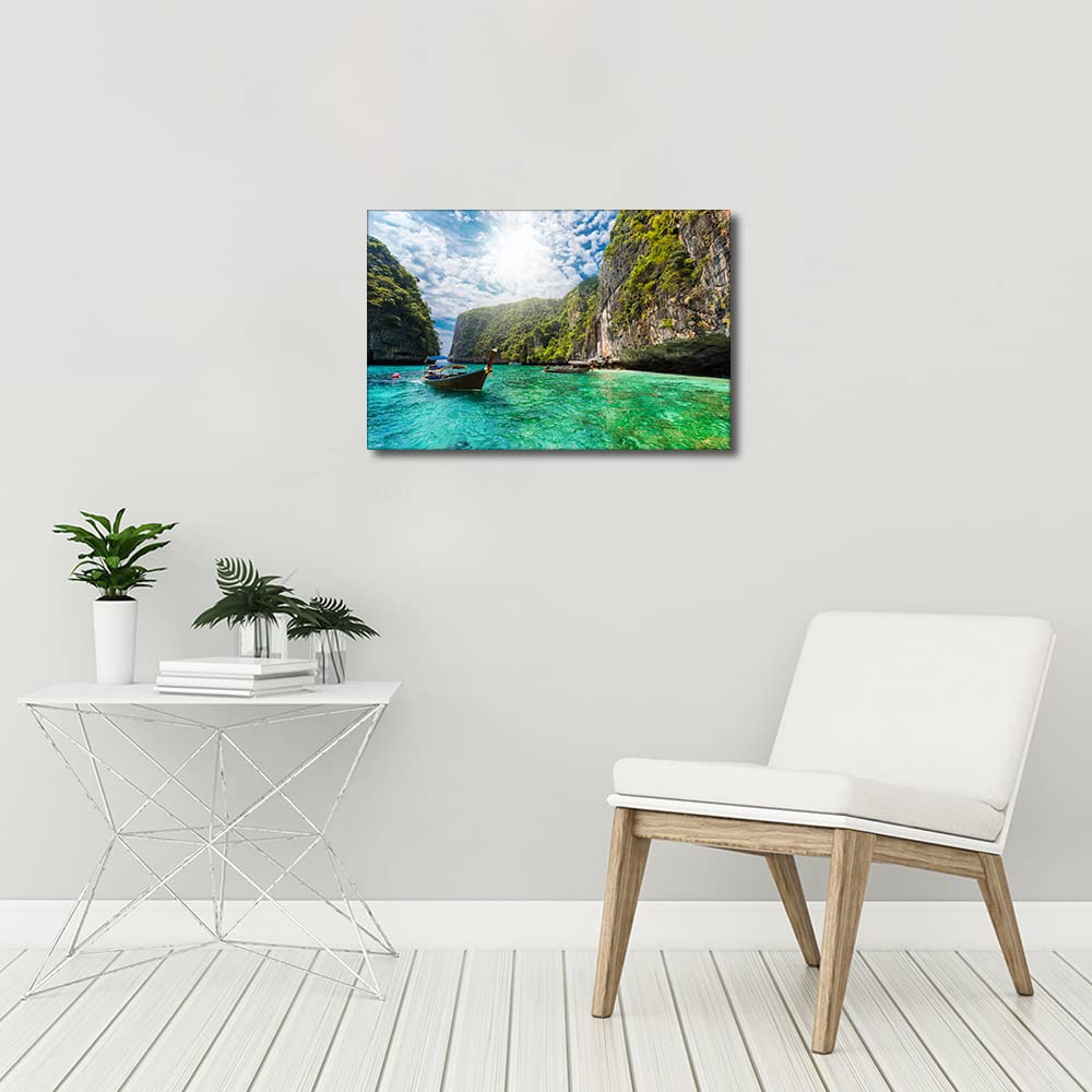 Traditional Boat Losama Bay in Thailand Canvas Art Seaside Seascape Prints for for Living Room Bedroom Beach Painting Framed Wall Art Room Decorations Artwork Ready to Hang (12X18in) - Image 4