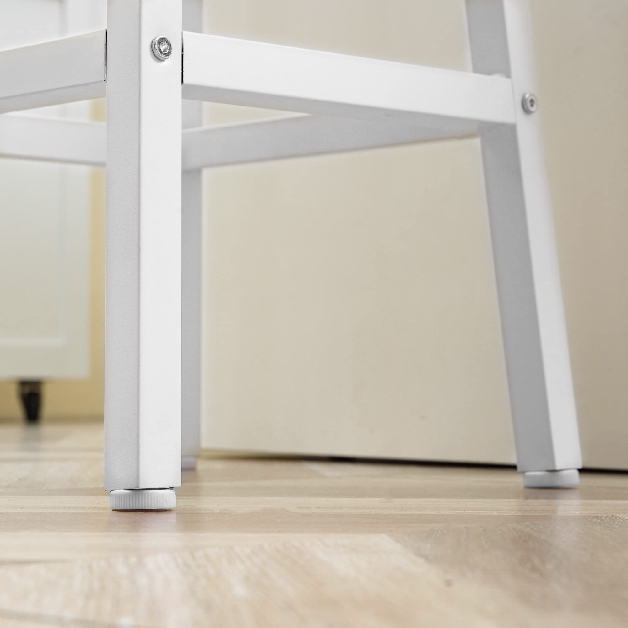 HOMCOM Juego de 2 Taburetes Altos de Cocina 65 cm Madera Natural y Blanco | Taburetes de Bar, Patas de Acero, Reposapiés, para Salón Comedor Bar, Carga 75 kg