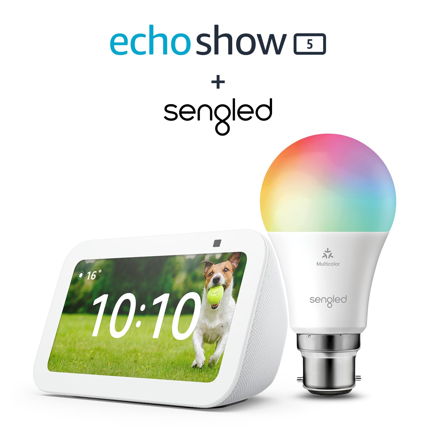 Echo Show 5 (3rd generation) | White + Sengled LED Smart Light Bulb (B22), Works with Alexa - Smart Home Starter Kit