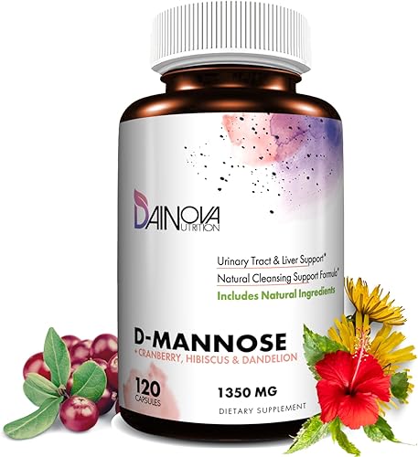 Dainova D Manosa 1350mg con cápsulas de D-manosa de arándano I para prevención de infecciones urinarias, apoyo del tracto urinario, salud del tracto