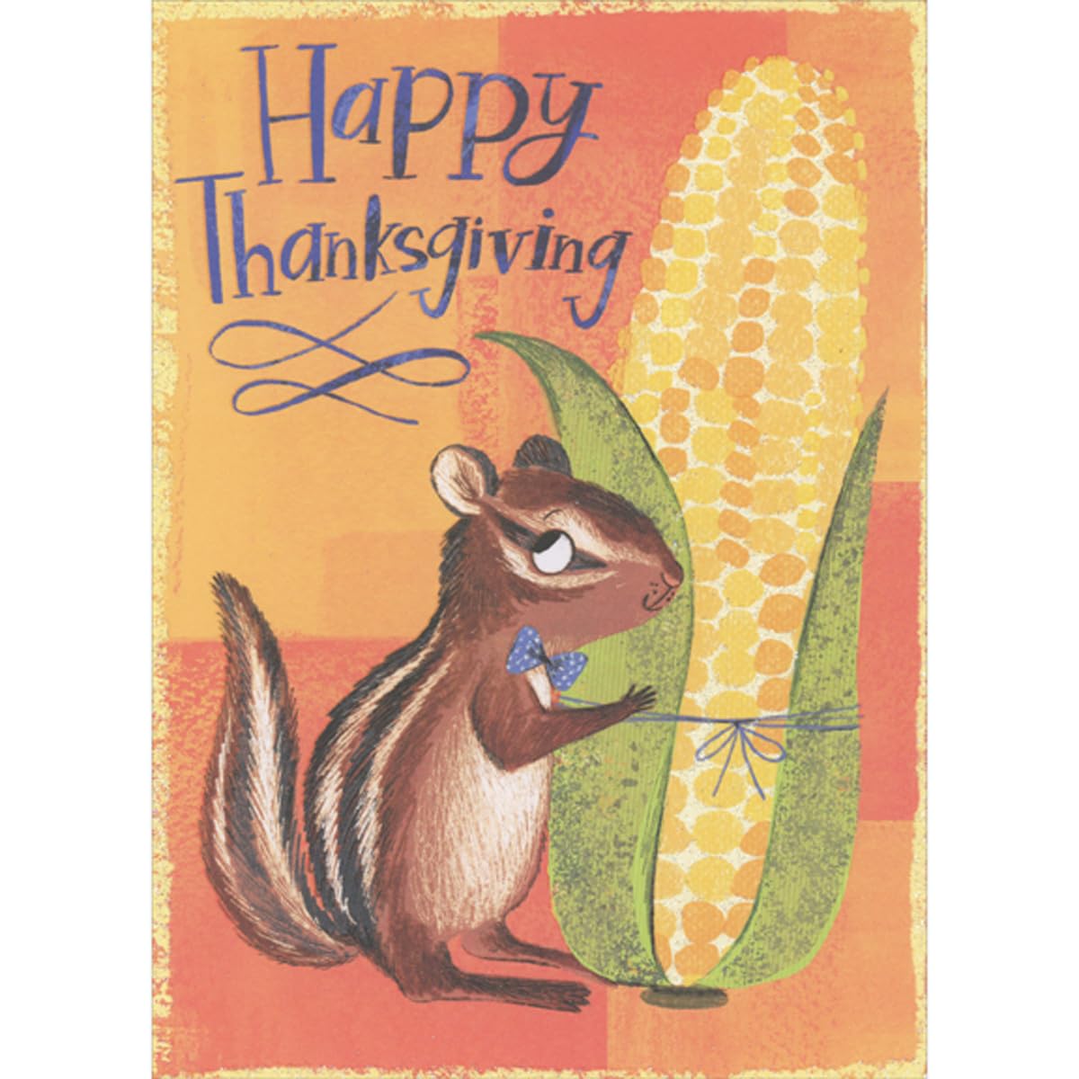 Designer Greetings Chipmunk in Blue Bow Tie Holding Corncob Thanksgiving Card for Young Boy