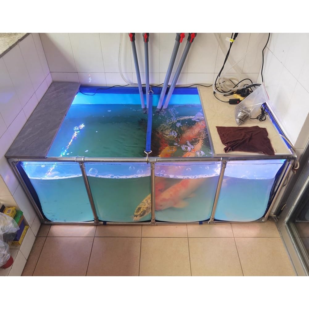 Teichbecken Für Aquarien Mit Stahlrahmen, Vorgeformte Teiche Mit Transparentem Fenster Für Fische, Großer Wassertank Für Koi-Zucht (150x100x61cm)