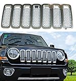Bolaxin Chrome Silver Front Mesh Grille Grill Mesh Grille Insert Kit Compatible for Jeep Patriot 2011-2017 - 7 PCS