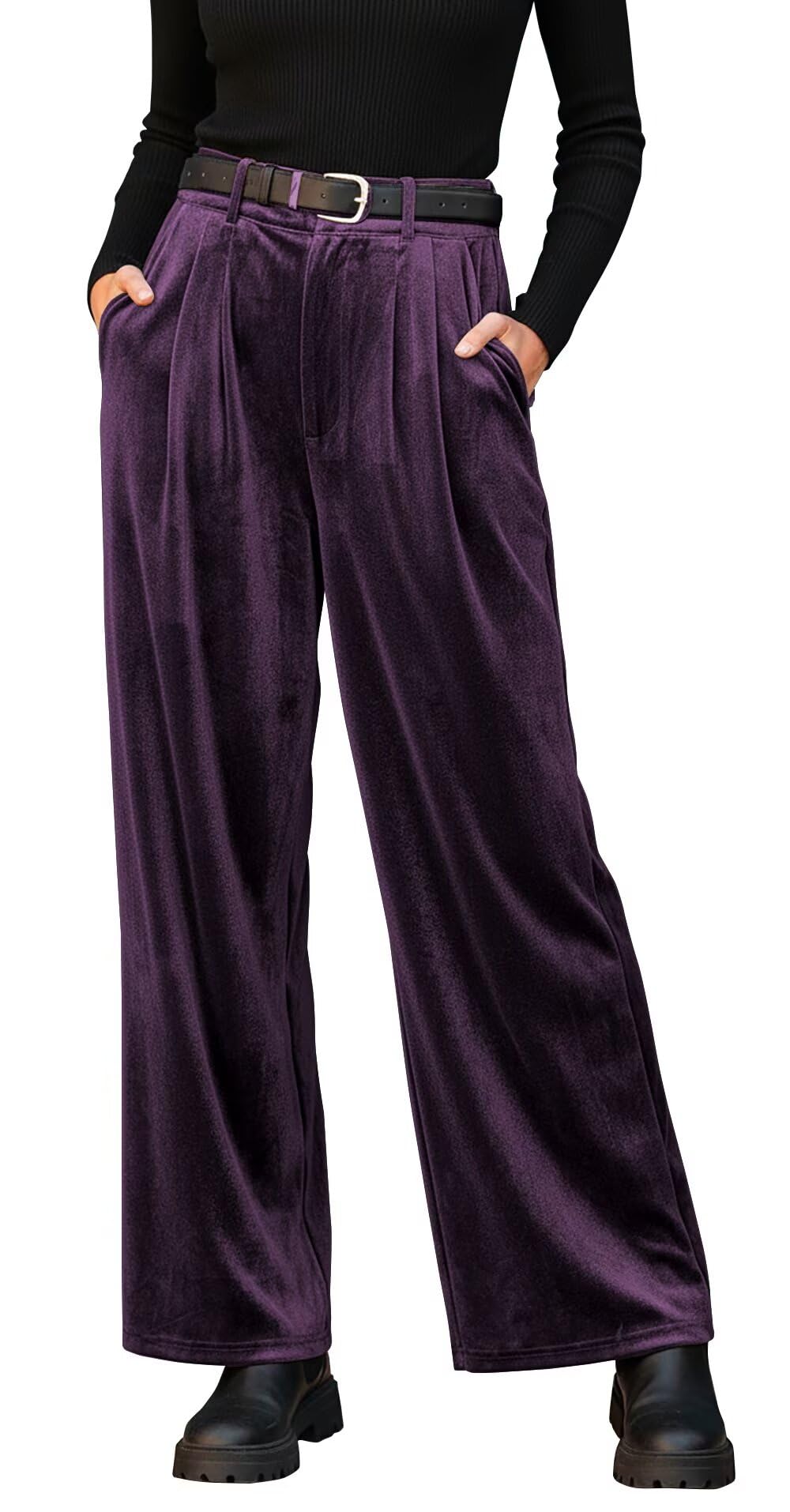 Velvet Pants Women Straight Leg Loose Fit Long Pants with Pockets High Waisted Business Work Casual Trousers