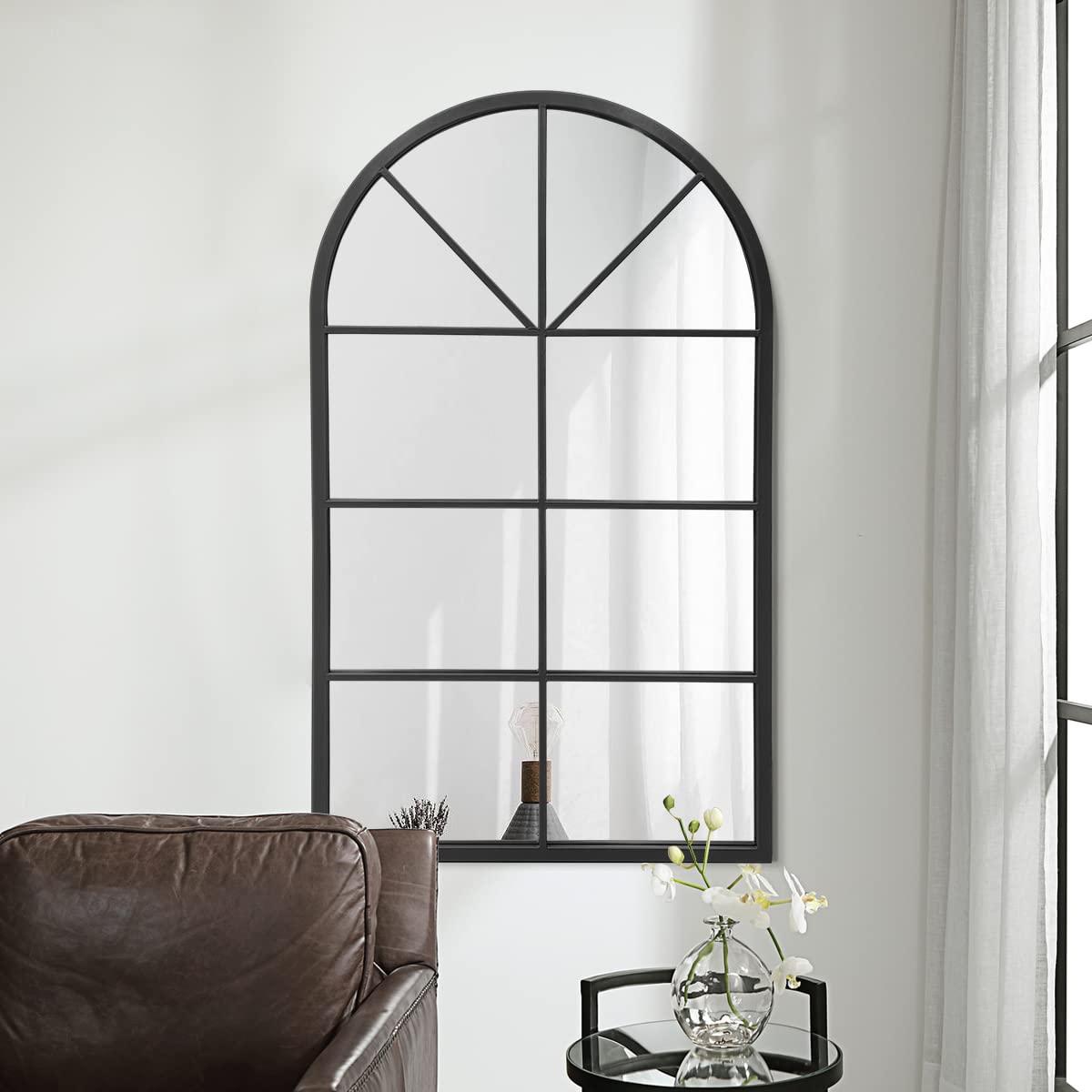 ZMYCZ Wall Mounted Mirror, Arched Bathroom Mirror, Farmhouse Window Mirror for Wall, Arched Top Mirror with Metal Frame, Vanity Mirror for Living Room or Bedroom, Black (24"x38")