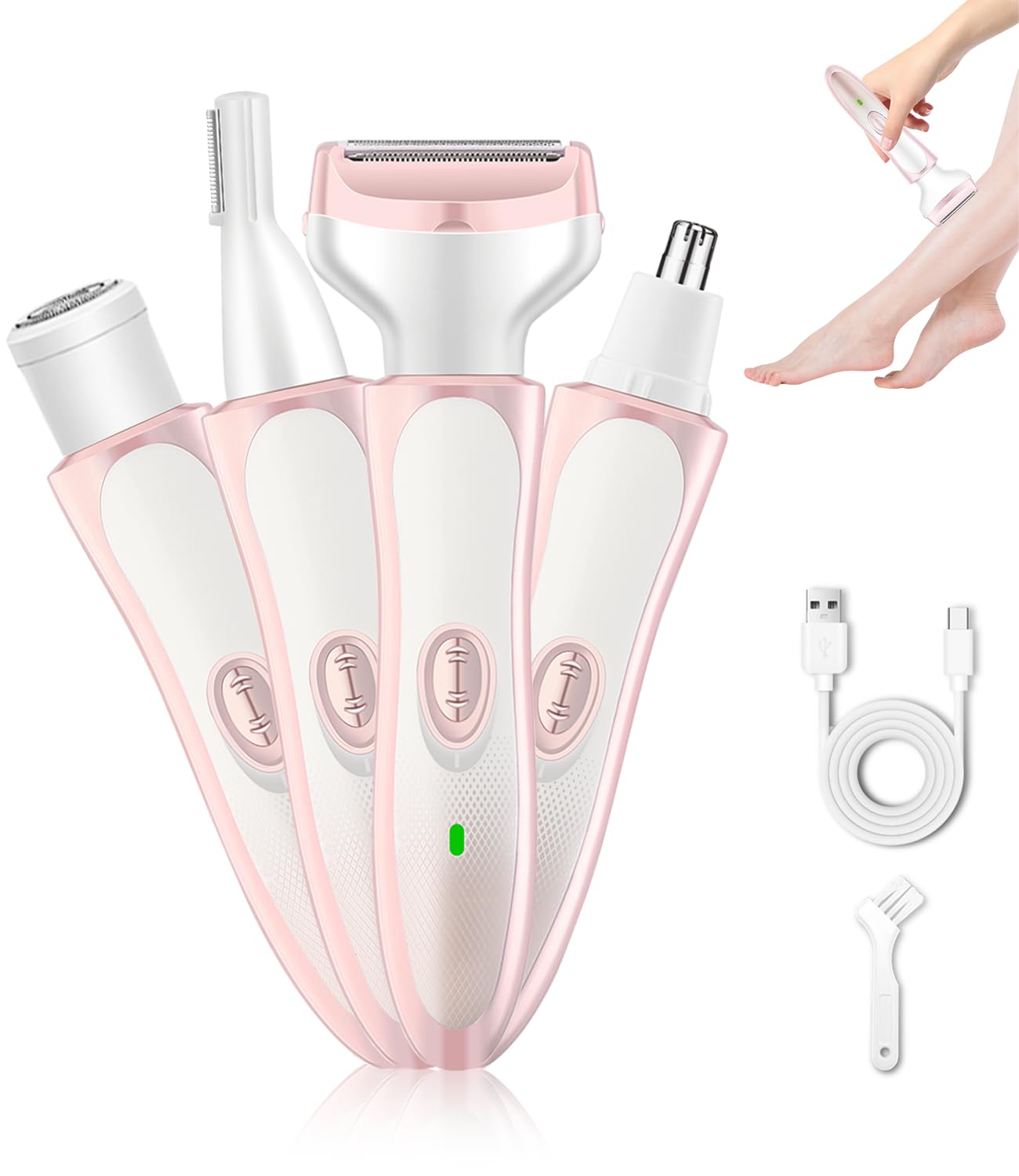 Electric Razors for Women 4-in-1 Bikini Trimmer Womens Electric Razor Cordless Rechargeable Wet Dry Painless Facial Hair Removal