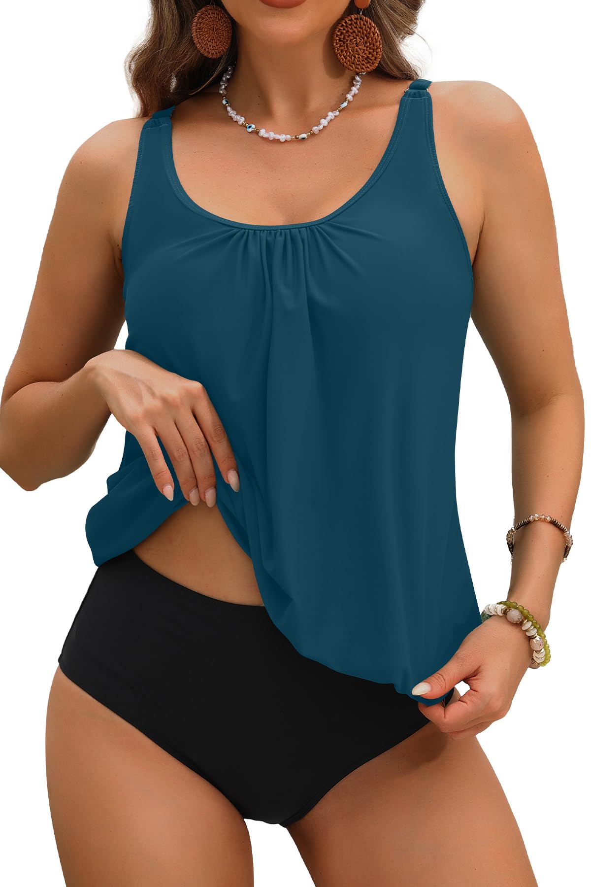 Photo 1 of Yonique Two Piece Tankini Swimsuits for Women Blouson Bathing Suits Modest Swimwear Malachite Green 22 Plus