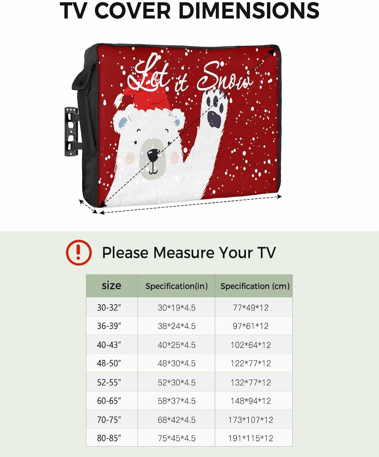 Christmas Bear Outdoor TV Cover 48"-50" - 600D Waterproof TV Cover Weatherproof TV Screen Protector Dustproof Winter Xmas Snow Red TV Display Protector for Outside Flat Screen TV