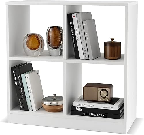 Giantex Estantería de 4 cubos color blanco  Estantería abierta independiente de 2 niveles con dispositivo antivuelco, organizador de almacenamiento