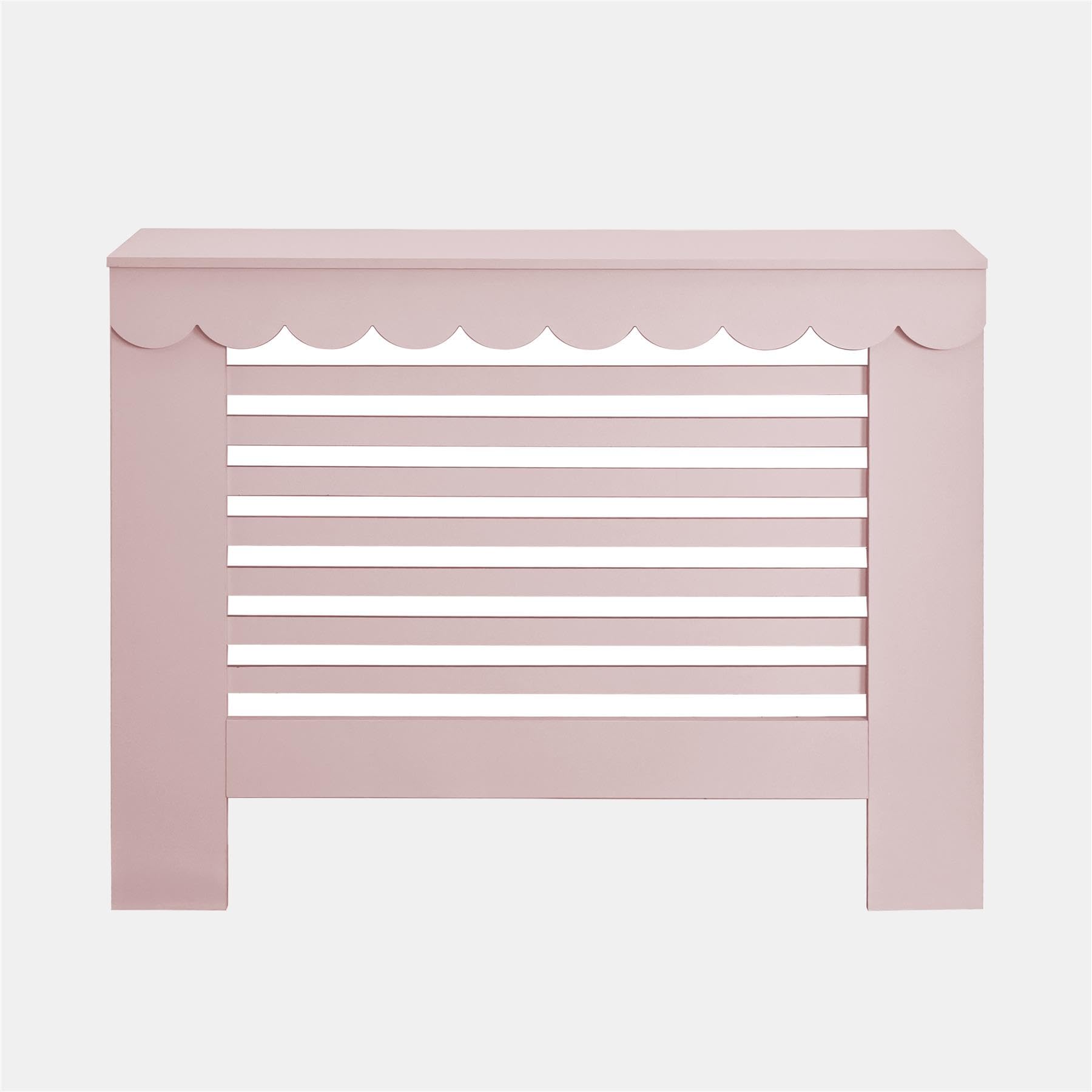 OHS Medium Hallway Radiator Cover, Scallop Edge Top Shelf Cover, Light Pink