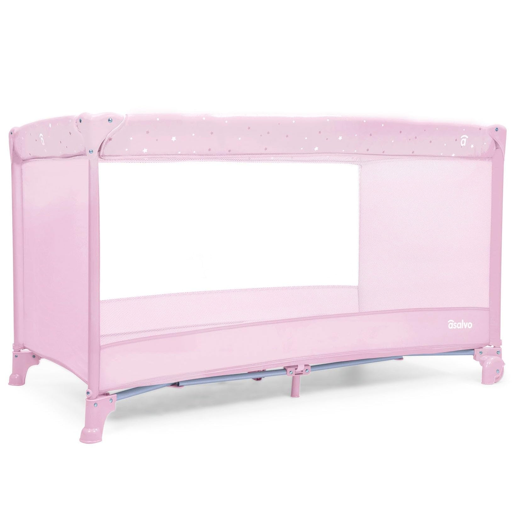 Asalvo Berceau de voyage pliable pour bébé de 0 à 3 ans (15 kg) | Lit portable avec matelas, sac et roues avec frein | parc pour enfants compact facile à transporter | Baléares (rose)