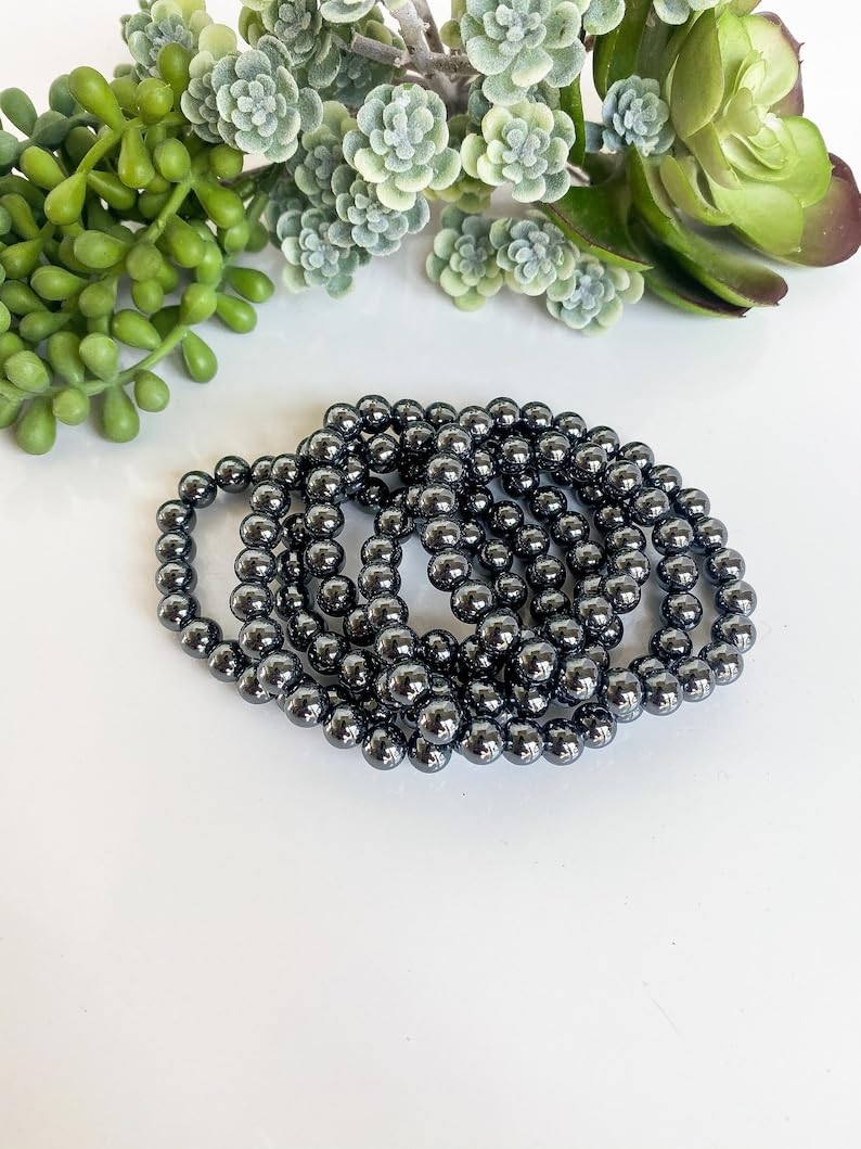 LKBEADS Naturalna hematyt 8 mm rondelle smooth 7 cali półprecyzyjne koraliki bransoletka z koralikami dla mężczyzn i kobiet, uzdrawiająca, kryształowa, rozciągliwa, bransoletka z koralikami, uniseks,
