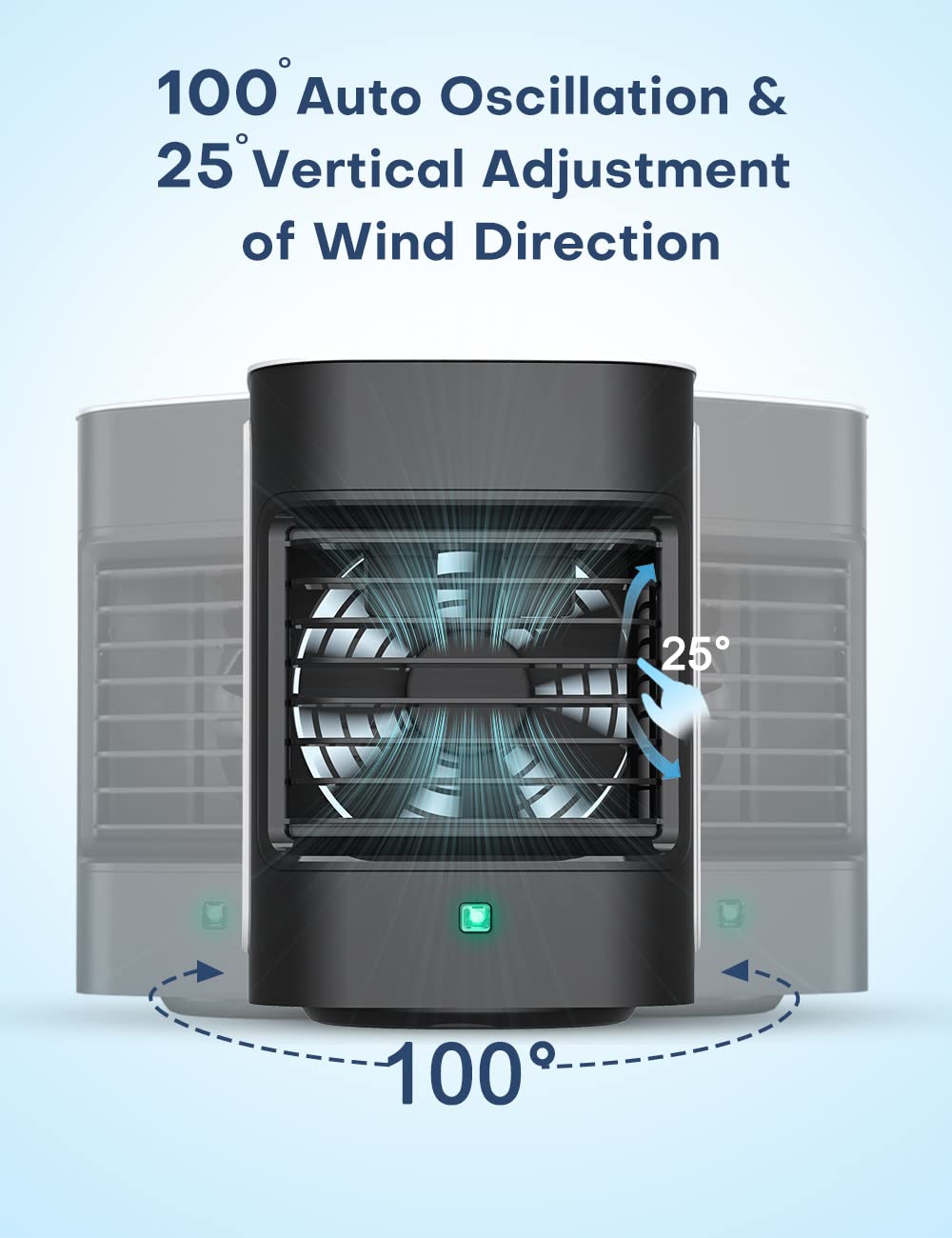 Mini Air Conditioner, TEMEIKE 3-IN-1 Personal Air Cooler, Fan/Cooling/Misting/7-Color Night Light, USB Rechargeable 4000mAh Battery, 100Â° Rotation, Portable Evaporative Air Cooler for Bedroom Office