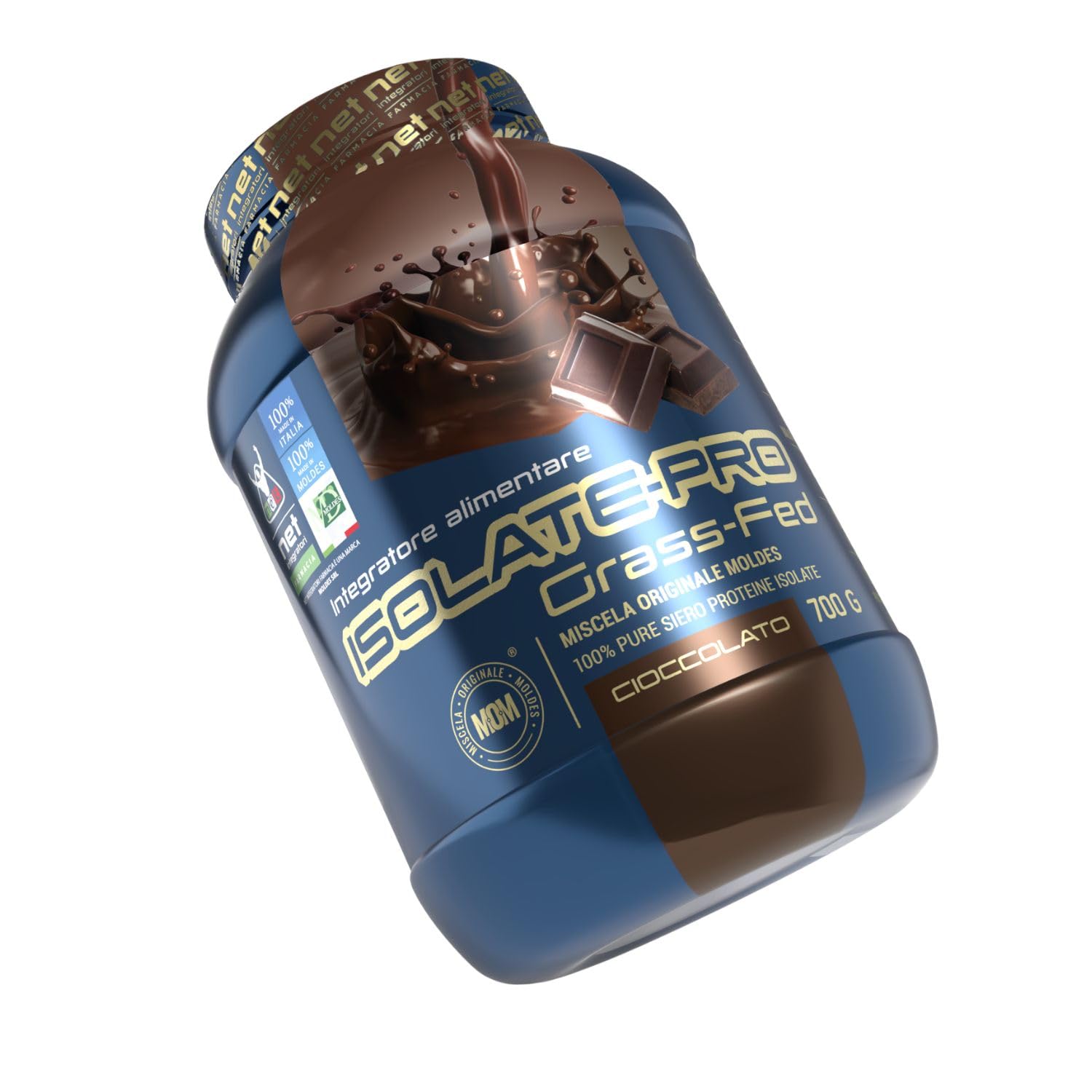 NET Integratori Farmacia ISOLATE PRO Grass Fed - 700g Cioccolato - Proteine Isolate Con EAA Aminoacidi Essenziali e BCAA - Massimizza La Sintesi Proteica e La Crescita Muscolare