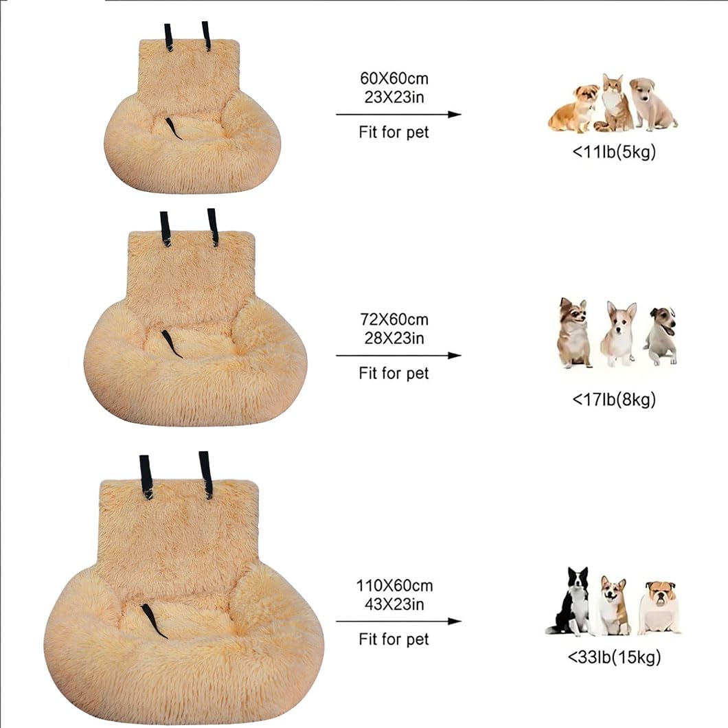 Dog Car Seat with Thick Cushion Travel Pet Bed with Seat Belt Car Seat Dog Bed for Large and Small Dogs (Tie-Dye Dark Gray, Medium)