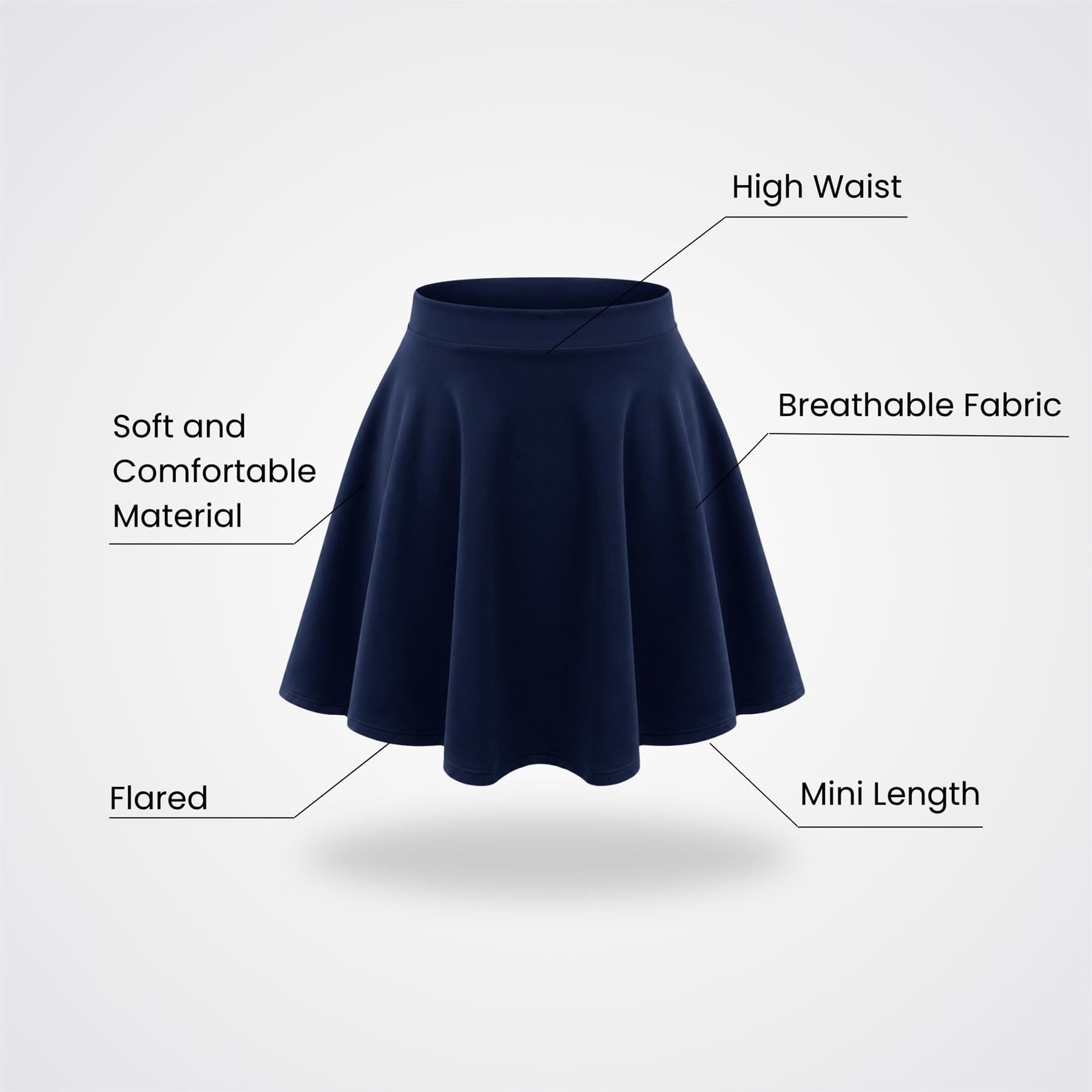 Lot de 3 jupes patineuses pour filles, taille haute, longueur genou, mini jupe évasée noire pour danse ballet, jupes décontractées unies pour uniforme scolaire et fête, bleu marine, 11-12