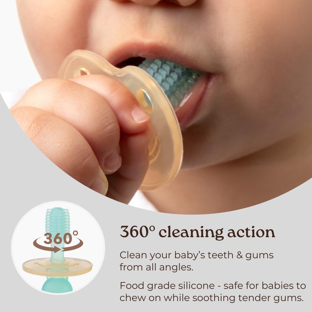 haakaa Spazzolino da denti in silicone a 360°, 100% morbido silicone per uso alimentare, senza BPA, base a ventosa, sicuro per bambini dai 6 mesi in su, pulizia delicata di gengive e denti per neonati