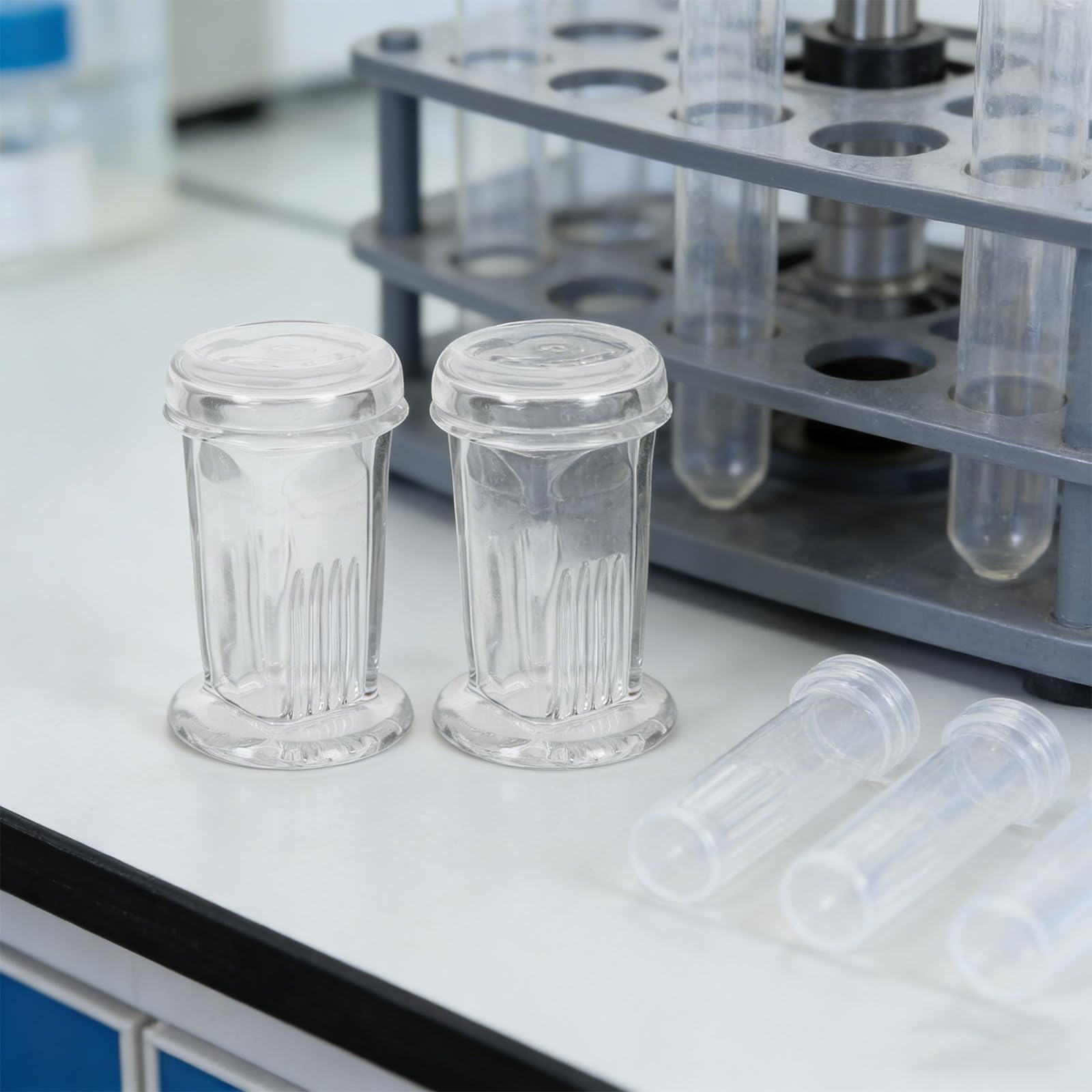 Holibanna 4 słoiki do barwienia, pojemność 5 szkiełek, mały, przezroczysty zbiornik do barwienia, 60 ml, szklany pojemnik z pokrywką do mikroskopu laboratoryjnego, materiały do ​​eksperymentów