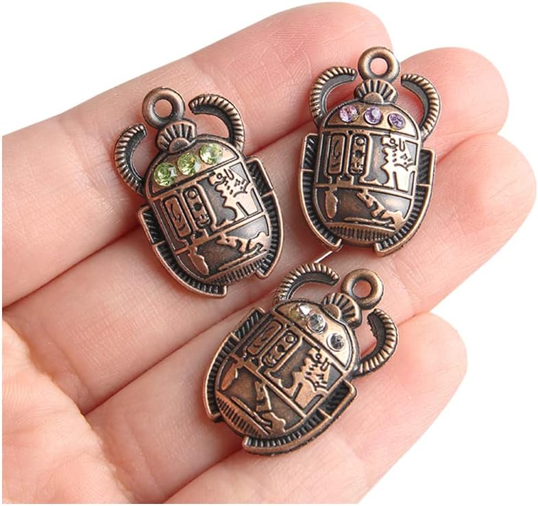 Wixine 3Pcs Scarab Necklace Insect Necklace Scarab Egypt Crystal Scarab Scarab Beetle Traveler Bronze Necklace Gift