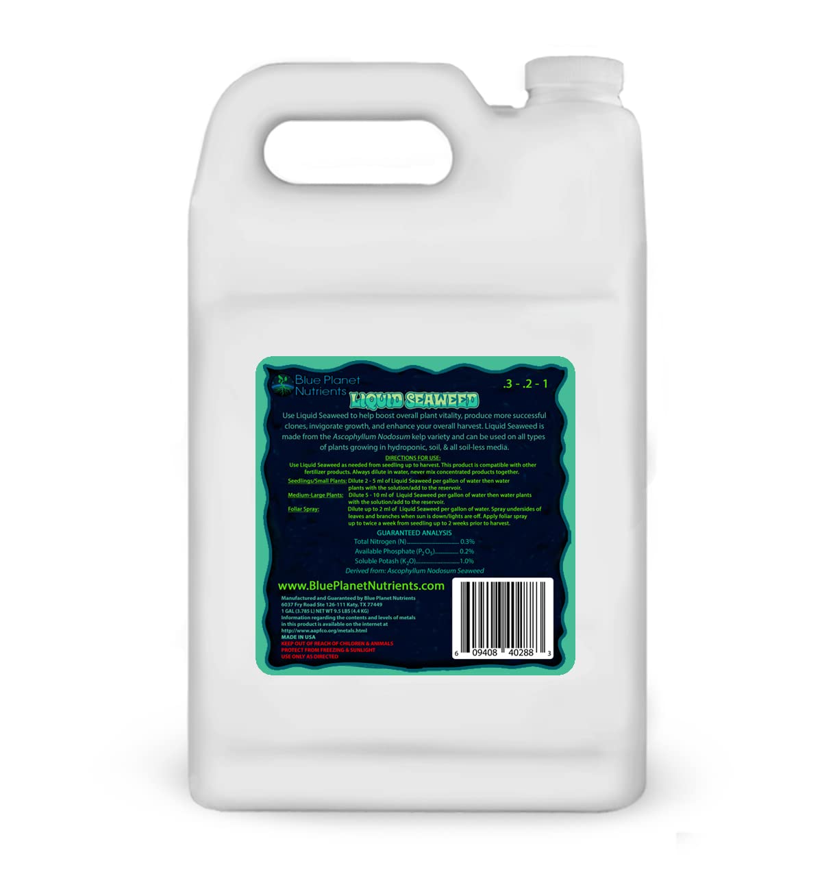 Liquid Kelp Seaweed Fertilizer Concentrate (Gallon) - Blue Planet Nutrients Ascophyllum Nodosum Liquid Seaweed Supplement - Makes 1,600+ Gallons - Organic Kelp for All Plants & Gardens