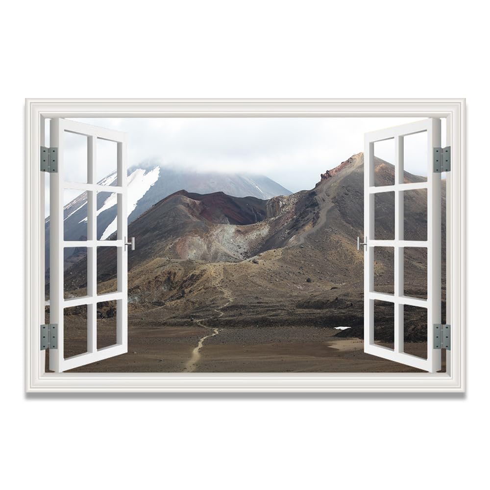 Cuadro lienzo efecto ventana tridimensional con paisaje alpino sin marco 8