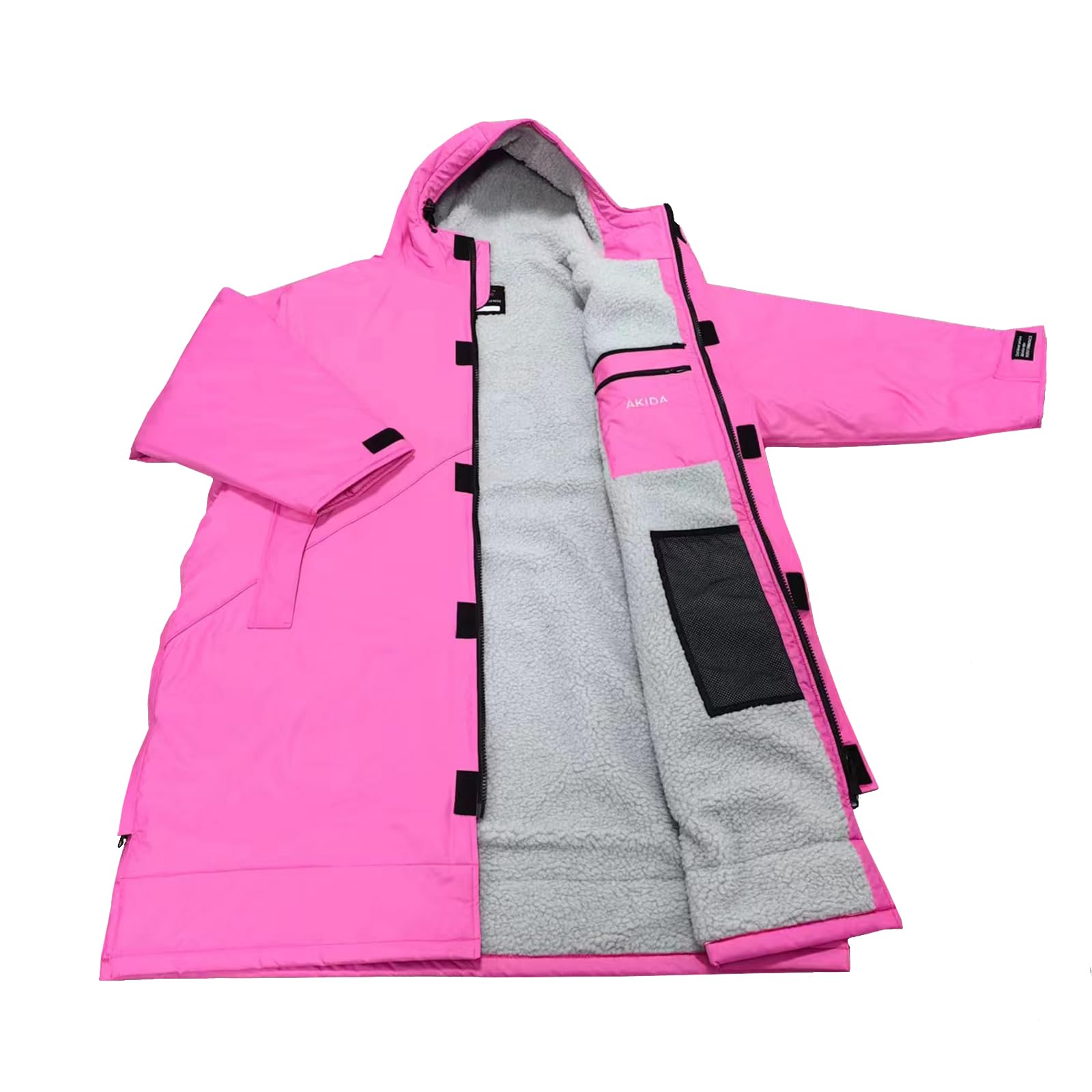 Akida robeWaterproof Oversize Swimming Changing Robe, Adult Windproof Hooded Surf Poncho Coat Swim Towel - Swimming, Surfing, OCR Events - Long Sleeves (XL,Pink/Gray)