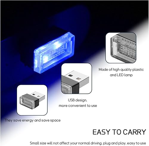Miniatura 3 de Dickno 4 lámparas LED USB para el interior del automóvil, mini luz nocturna LED portátil, kit de iluminación ambiental de interfaz USB enchufable,