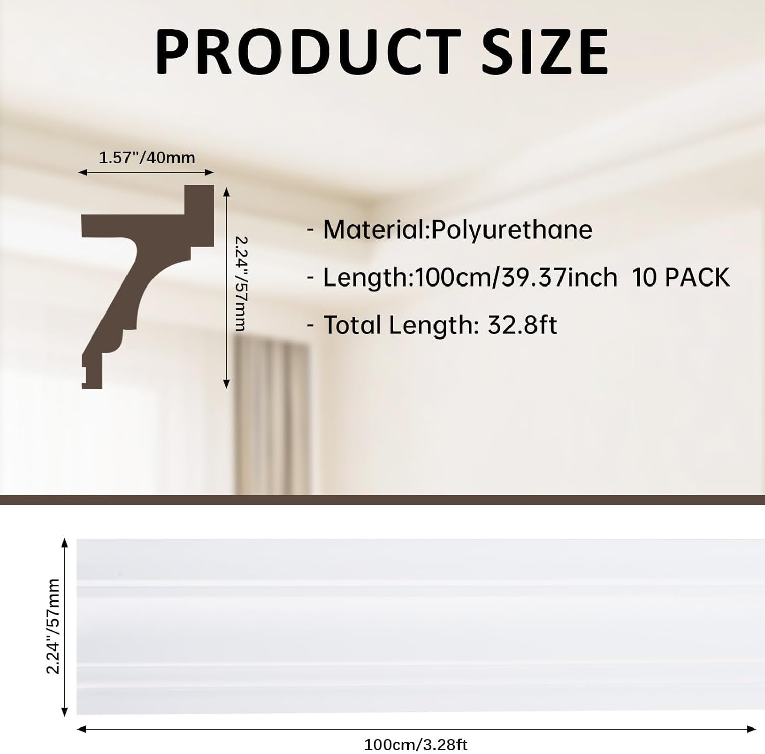10-Pack 39.37"(Total 32.8 Ft) Ceiling Crown Molding with LED Duct Kit White Decorative Crown Moulding Trim for Seamless Ambient Accent Lighting, Easy LED Trim Moulding Strip Installation
