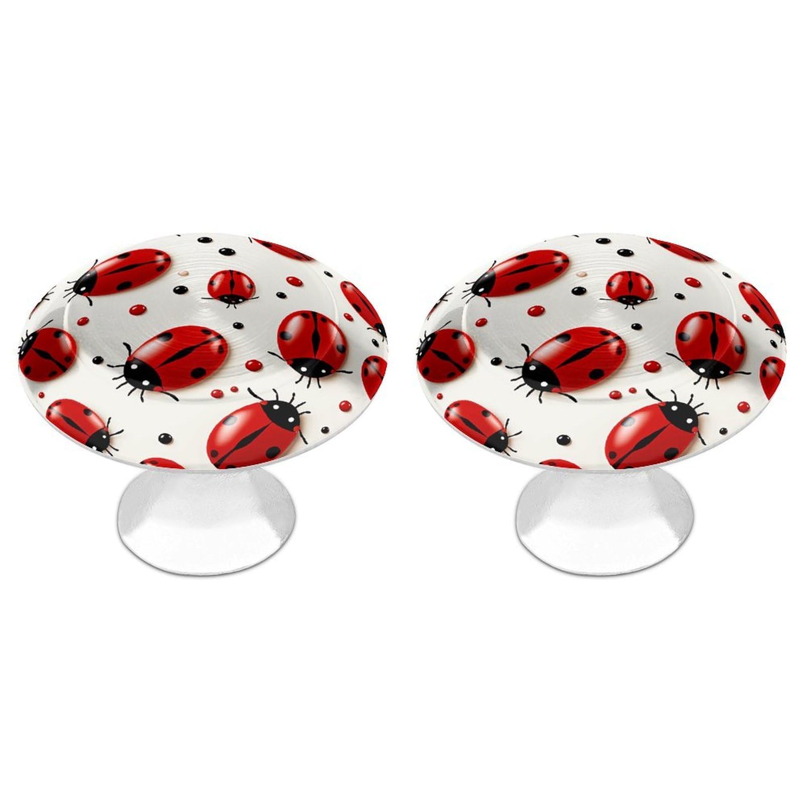 Vstadank Style Red Ladybug Drawer Pulls Sturdy Stainless Steel Door Handle Round Cabinet Knobs Fashion Dresser Drawer Knobs Door Pulls Exquisite Cabinet Handles Furniture Pull 2Pcs