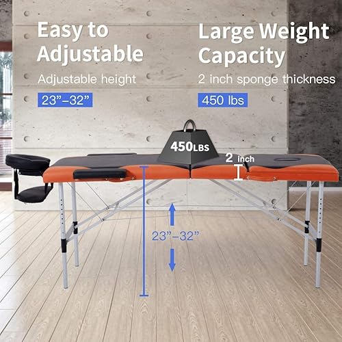 Miniatura 4 de Mesa de masaje cama de spa de 84 pulgadas de altura ajustable mesa de masaje de aluminio de 3 pliegues con cuna facial funda de transporte portátil