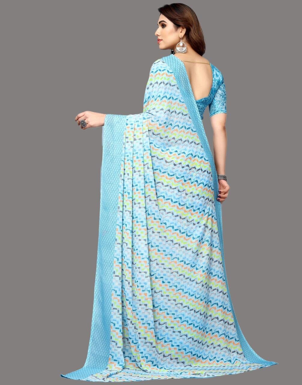 Shiv Textiles Women's Georgette Geometric Saree(250S102_Light Blue)