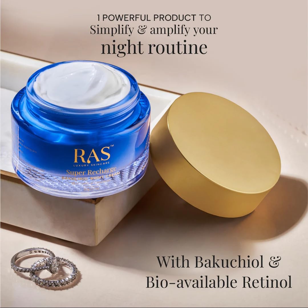 Ras Luxury Oils Super Recharge Night Cream with Bakuchiol (Natural Retinol) & Peptides| Anti-aging Formula | Hydrates & Strenghten Skin Barrier | Reduces Fine Lines & Wrinkles | Luxury Skincare 2 61qpiInPcsL. SL1080
