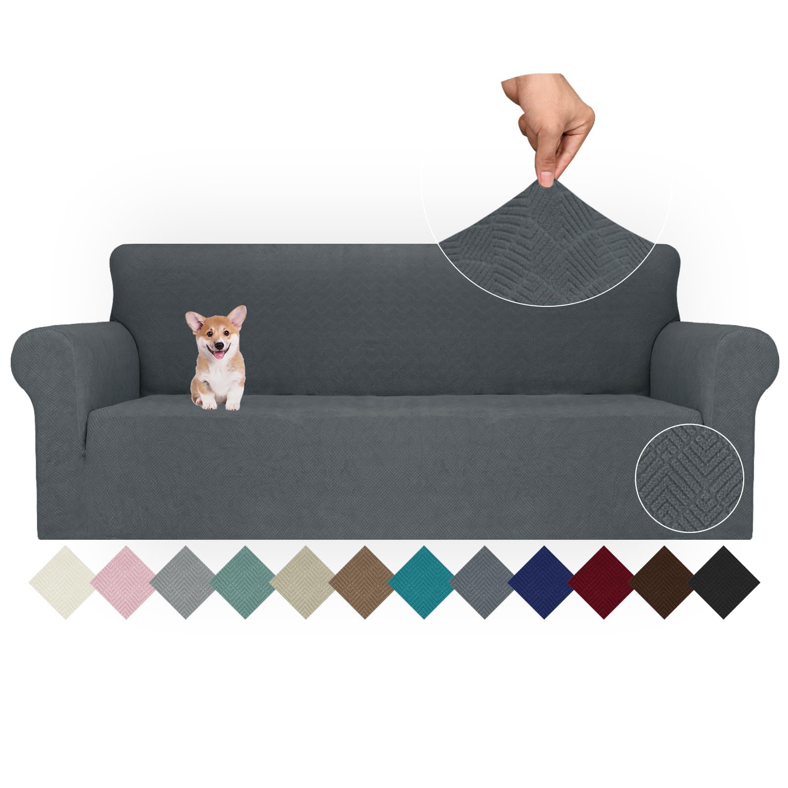 Ystyle Funda Sofa 4 Plazas Ajustable, Fundas para Sofa Elasticas, Funda De Sofa Anti Gatos Perros, Sofa Cover con Reposabrazos, Jacquard Fundas Cubre Sofa Ntideslizante Lavable, Gris Oscuro