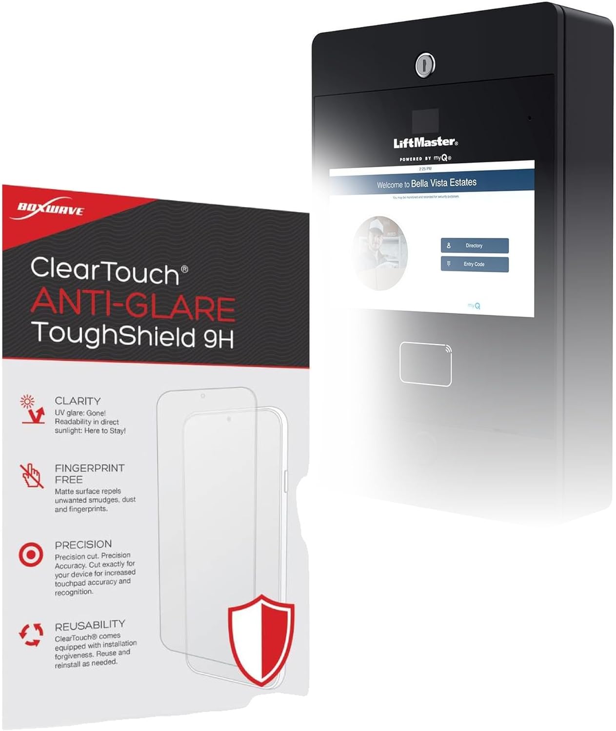 BoxWave Screen Protector Compatible With LiftMaster CAPXLV2 Smart Video Intercom (10 in.) - ClearTouch Anti-Glare ToughShield 9H (2-Pack), Anti-Glare 9H Tough Flexible Film Screen Protector