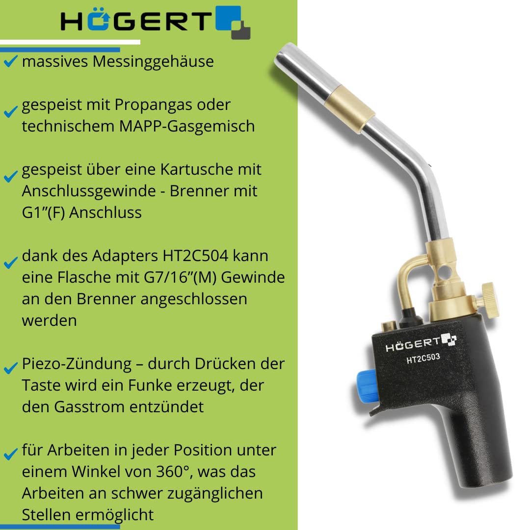 Högert Technik - Turbo propan gas torch - Bruciatore a gas turbo professionale - Bruciatore a gas propano per lavori sanitari, di installazione, di tetto e di officina - Funzione AUTO START/STOP -