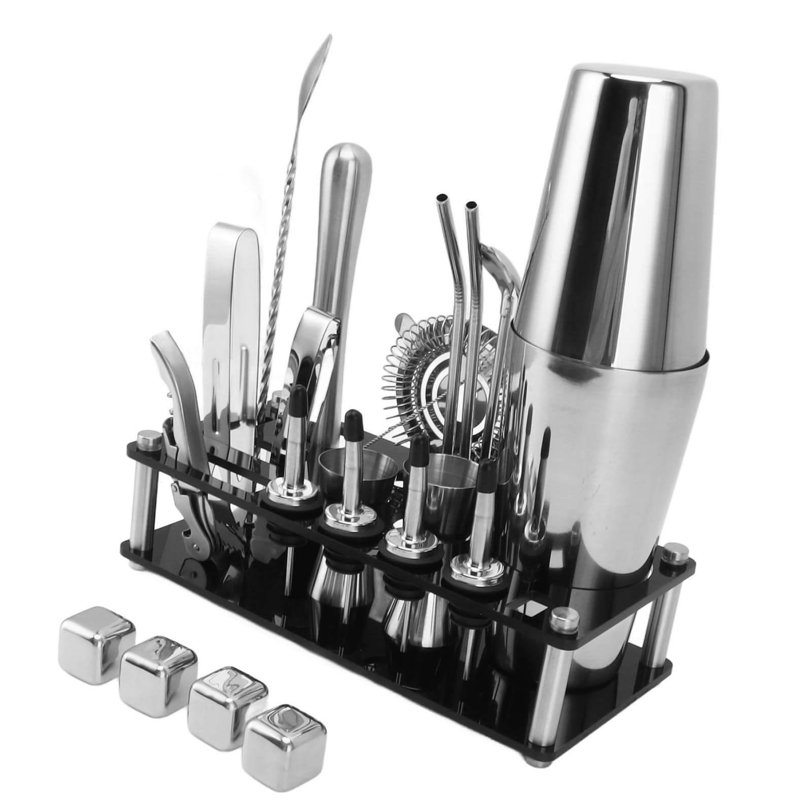 Juego de Coctelera Profesional de Acero Inoxidable, Kit de Barman, 23 Piezas, para Fiestas en el Hogar y Bar