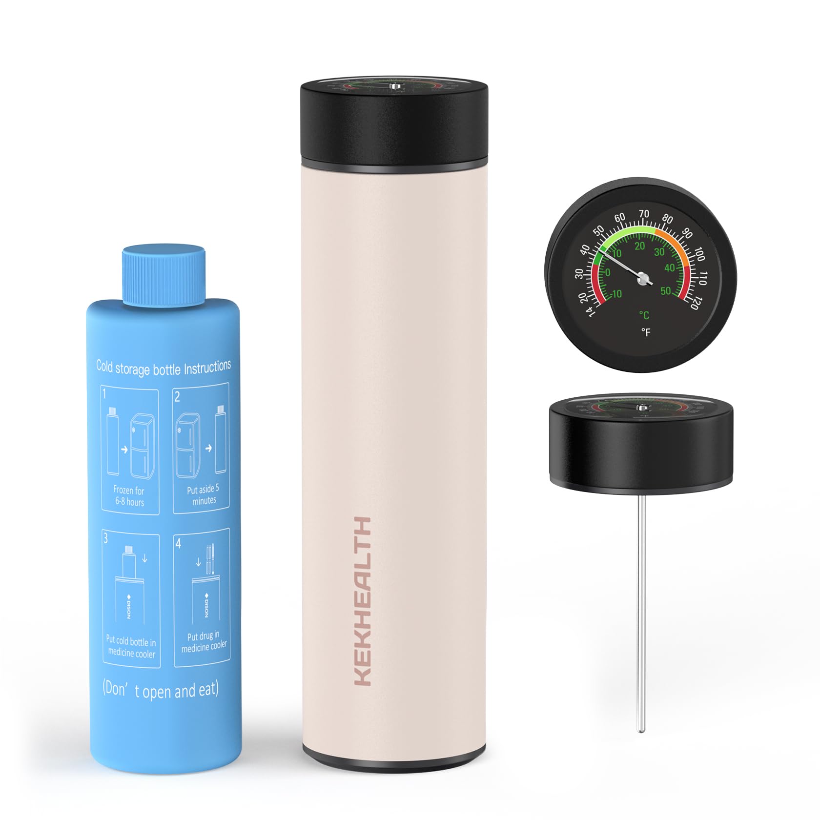 Nevera para Insulina de Viaje, Nevera Medicamentos Portátil 60 h para Insulina, GLP-1 y Péptidos, Estuche Insulina con Termómetro Mecánico, Acero Inox, 3 Plumas, Botellas Gel y Emergencia
