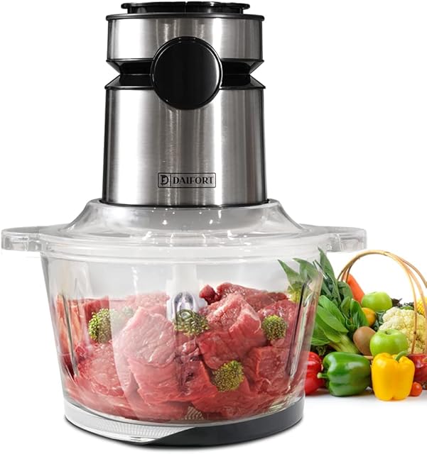 Daifort Electric mini Food Processors 1.2 L,2 speeds powerful 350W silent motor with Glass container, 4 Bi-Level SS Blades, Food chopper Slicer Dicer for Veggies Onions Garlic Nuts Salads, Food grade