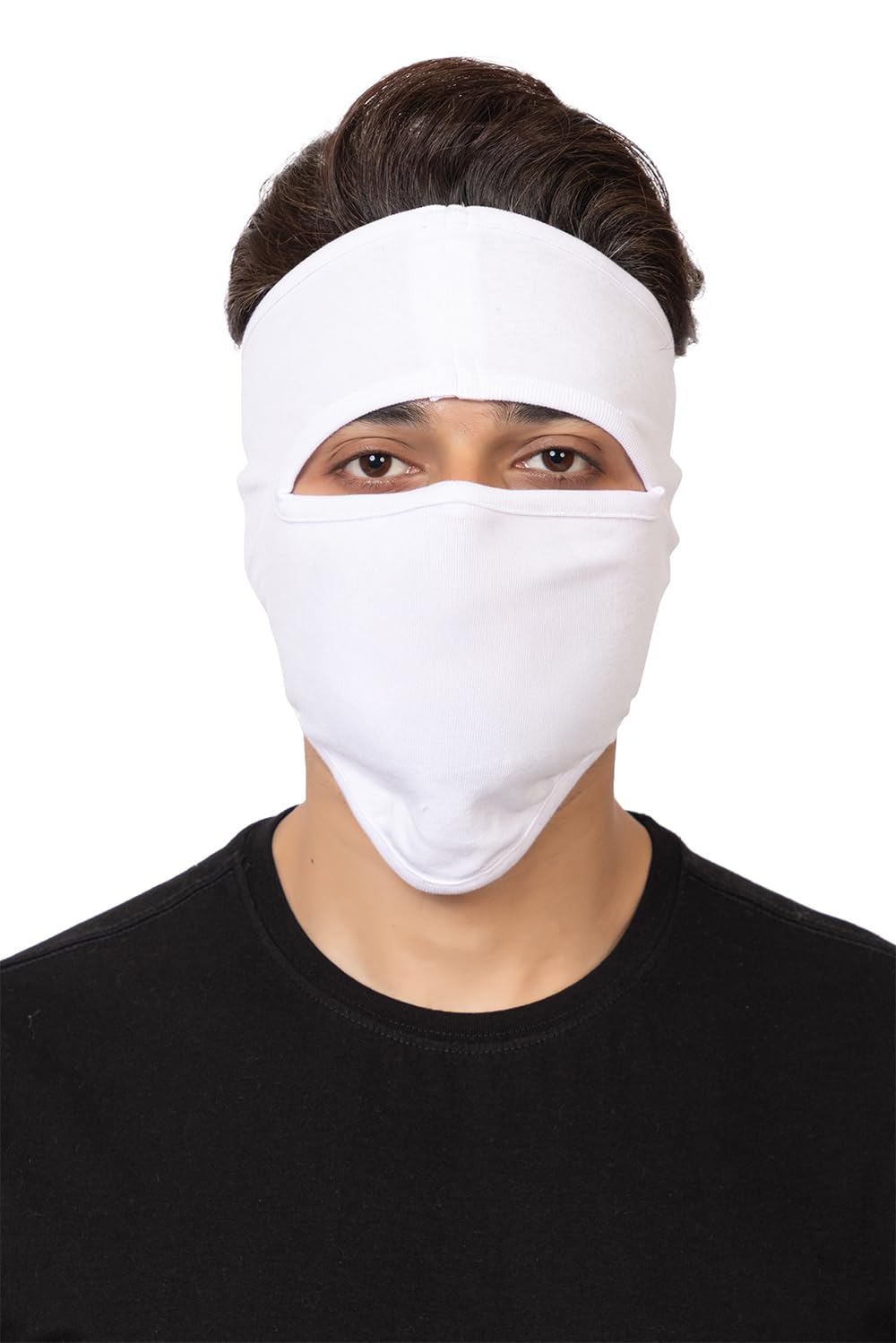 Gajraj Unisex Cotton Anti Pollution Dust Sun Protecion Full Face Cover Mask with Air Filter Mesh and Visor (White) (Plain Mask)