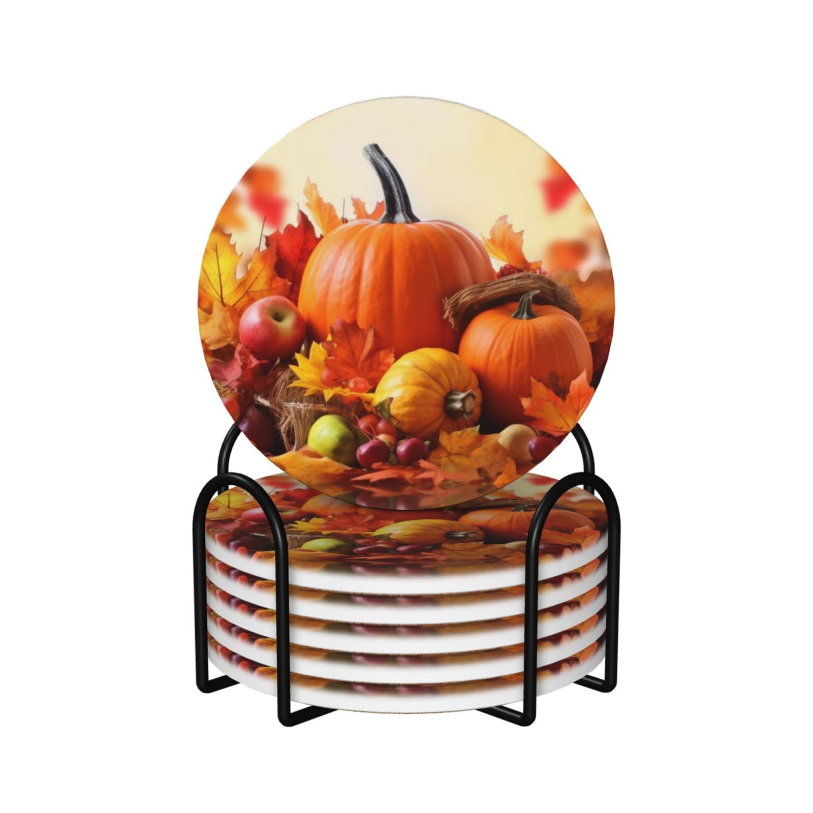 Dessous de verre citrouille céramique anti-tache pour table en bois