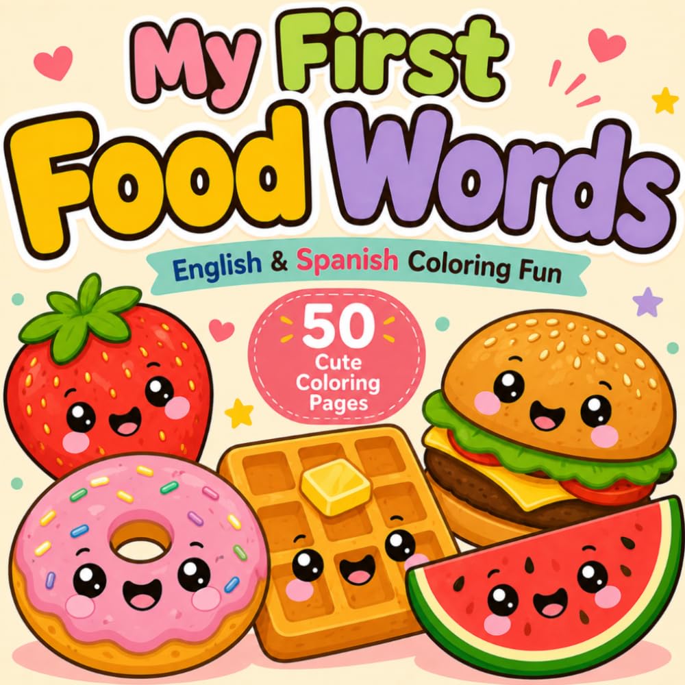 My First Food Words: English & Spanish Coloring Book for beginners