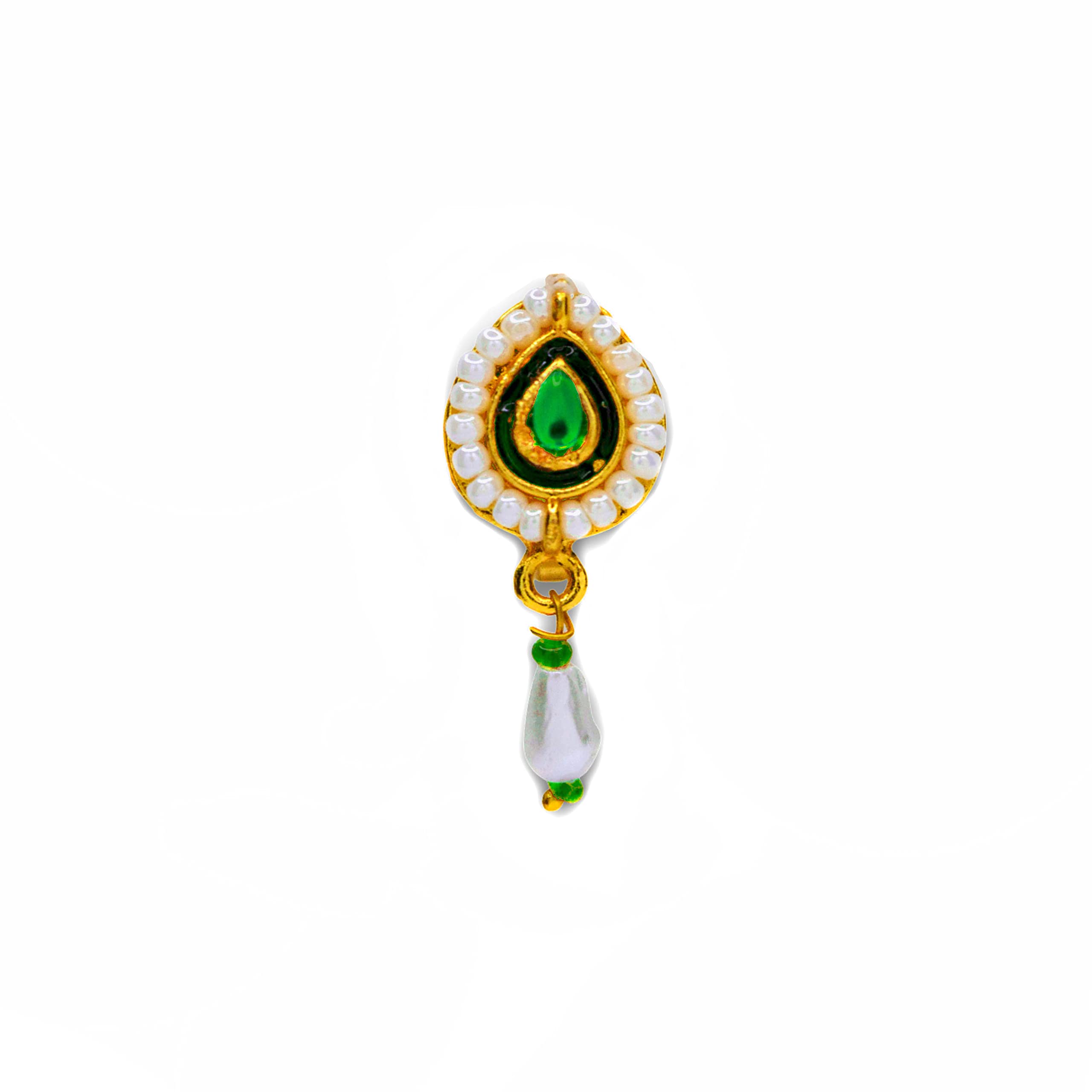 JEWELOPIA Gold Plated Pearl Nath Clip On Besar Non Piercing Nose Stud Marathi Nathiya For Women & Girls (Emerald Green) (B09SZ42WFK) Amazon Price History, Amazon Price Tracker
