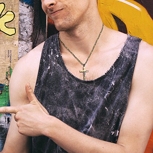 OIDEA Stainless Steel Punk Rock Mens Prayer Jesus Bible Lords Cross Crucifix Necklace,Gold Silver-Two Tone for Birthday Gifts3