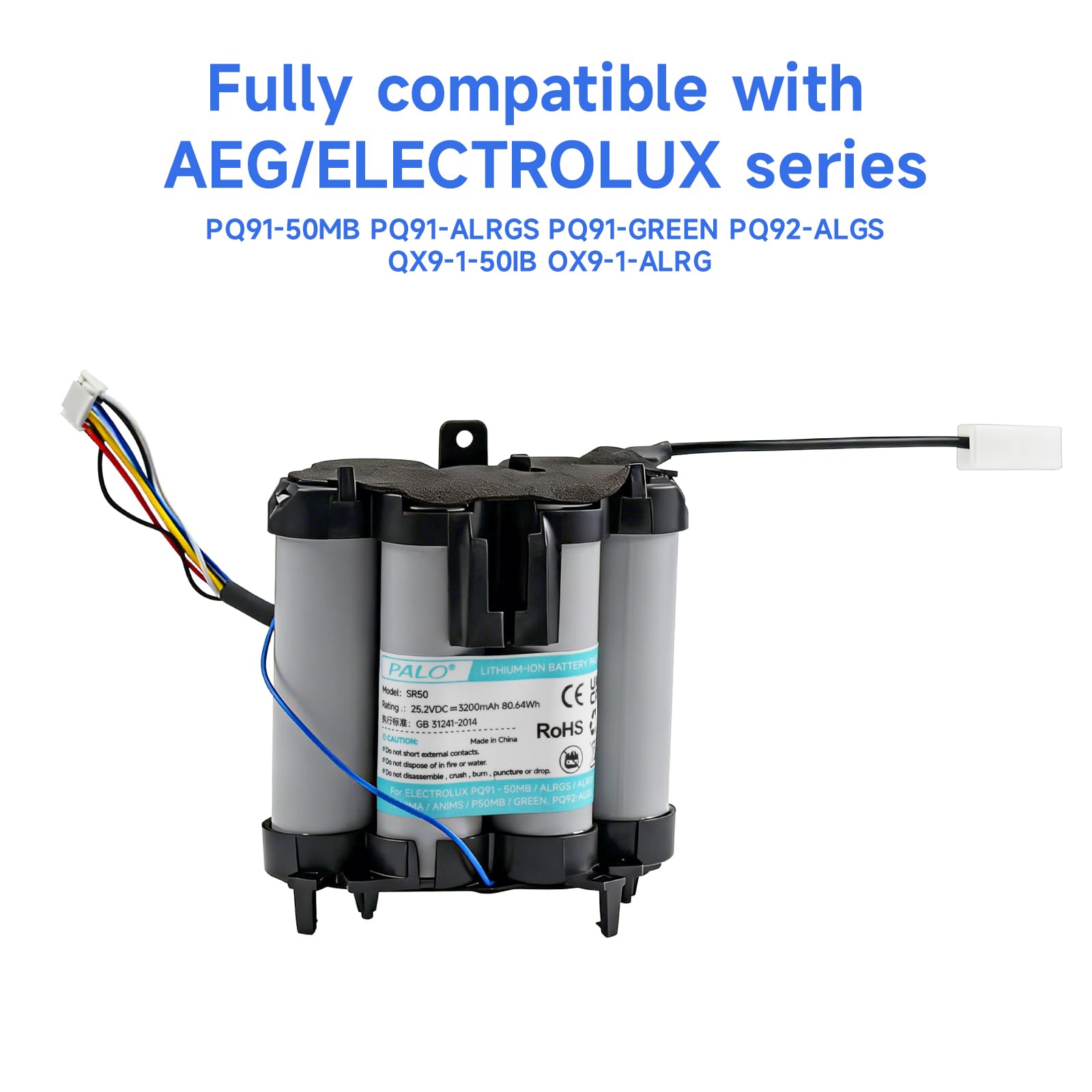 Batterie Remplacement 25.2V 3200mAh pour AEG QX9 & Electrolux Pure Q9, 140231463013, AEG QX 9-1, PQ91, PQ91-50MB, PQ91-ALRGS/ALRGY/Anima/ANIMS / P50MB, PQ92-ALGS, QX 9 1 ALRG/ALRS
