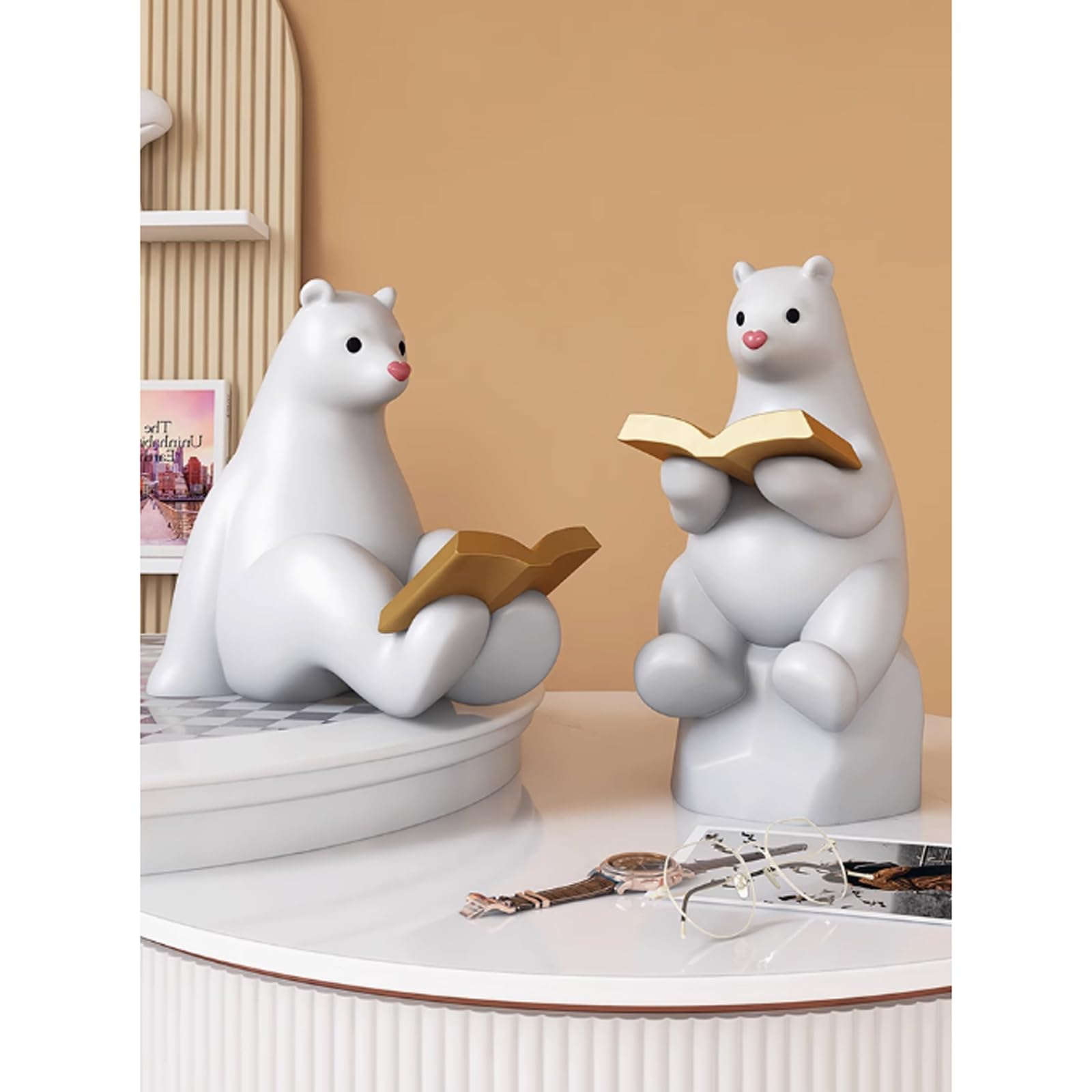 Sujetalibros de Lectura de Oso Polar, Soportes de Libros de Animales de Resina Creativa, estatuas de Osos Decorativas, tapón de Libro Resistente para decoración de Estante de Escritorio
