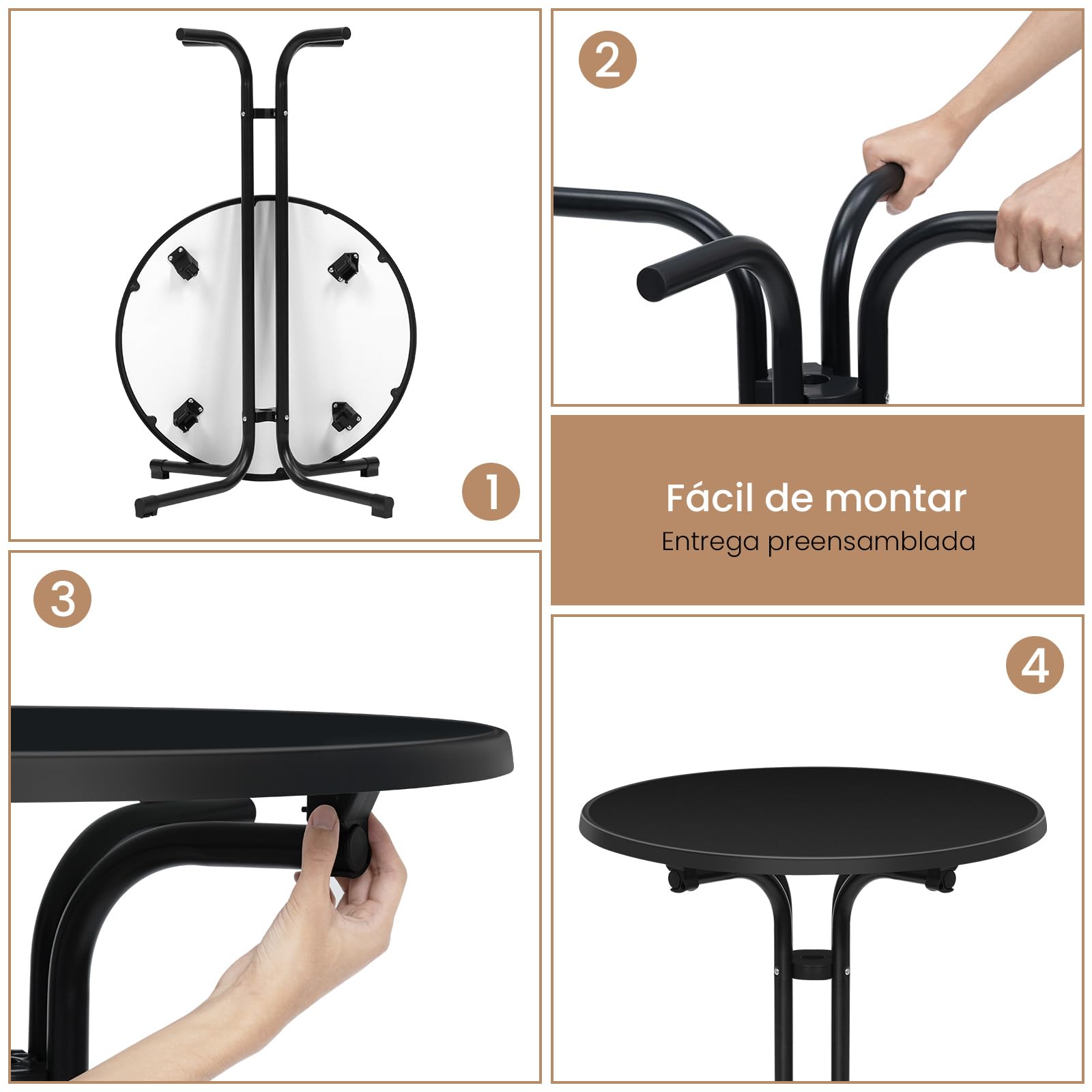 WOLTU Mesa de Bar Plegable, Mesita Redonda de Cóctel con Funda Elástica para Boda y Fiestas, con Patas Metálicas y Pie Ajustable, 70x110 cm, Negro Mate