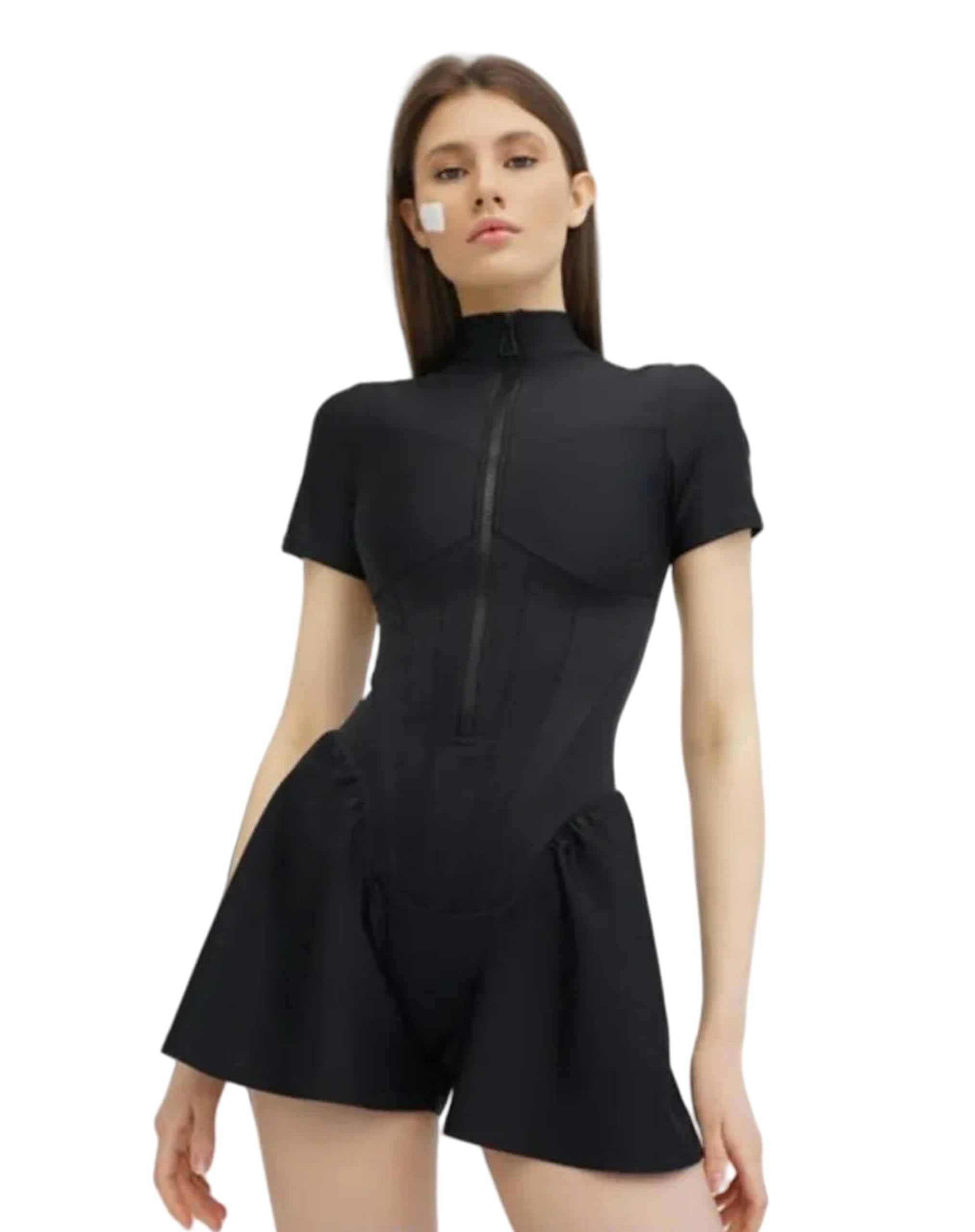 Juketron Body Sexy ajustado con cremallera para mujer, mono de manga corta con cuello redondo, mono ajustado informal elegante, peleles, ropa deportiva para gimnasio