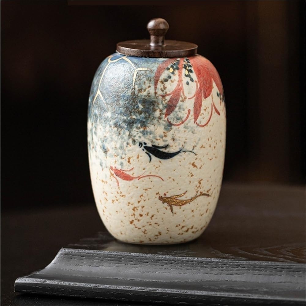 SONGCHAO Sugar Jar Ceramic Bulk Tea Storage Jars Hand-Painted Lotus Portable Small Sealed Home Kitchen Tea Canister