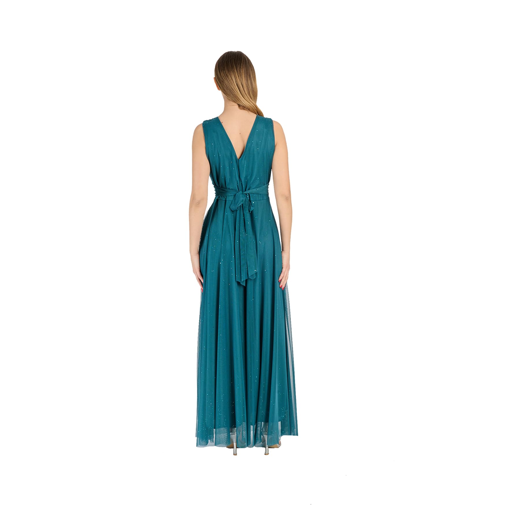 Abito Lungo Elegante Donna con Stola Coordinata, Scollo a V, – Vestito da Cerimonia Made in Italy