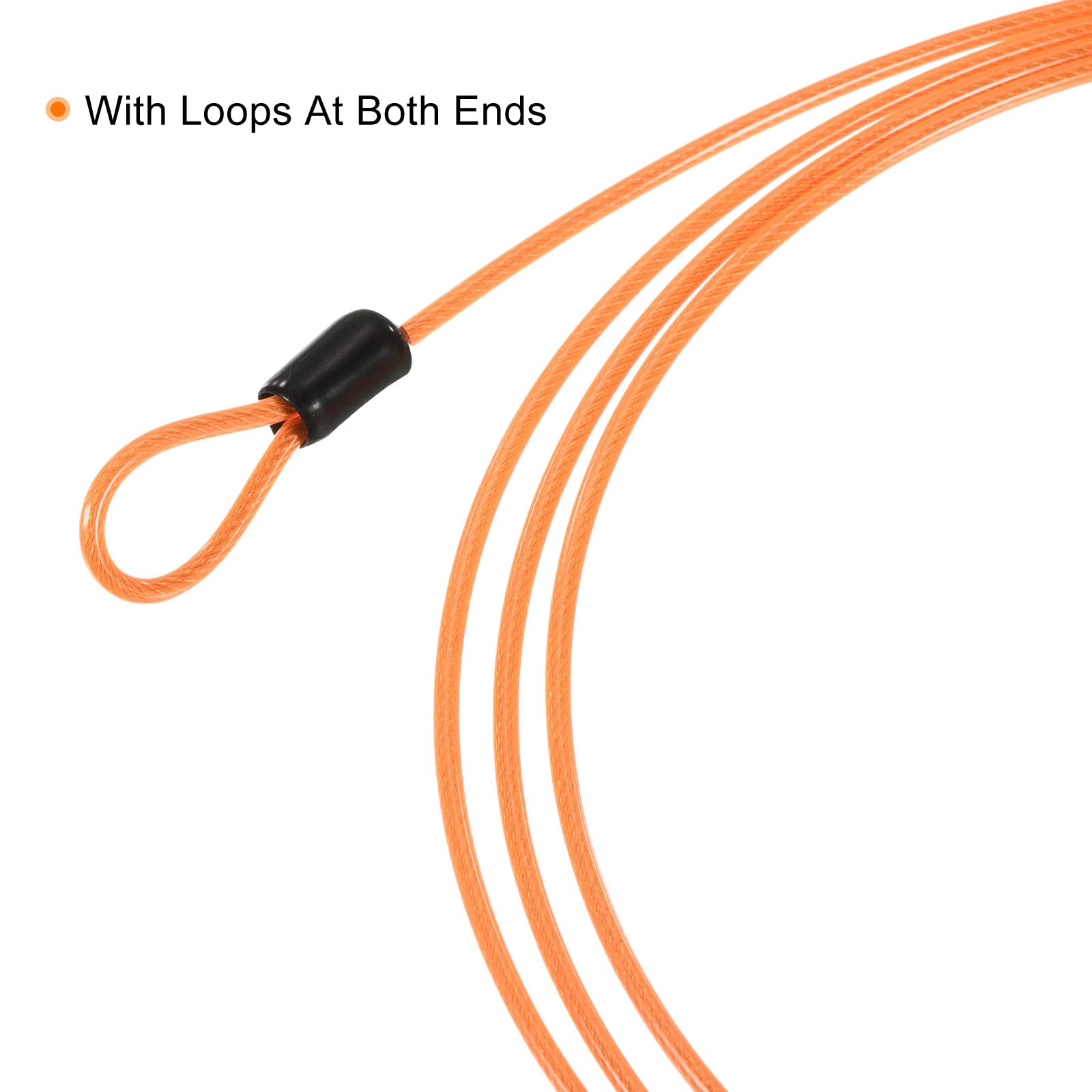 PATIKIL Security Steel Cable 2.5mm x 1m/3.28ft Coated Luggage Lock Wire Rope with Double Loop Orange, 2.5mmx1m - Image 4